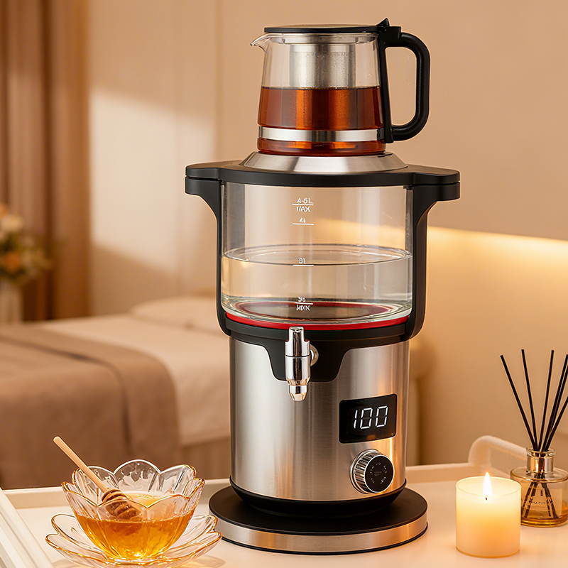 Middle East Arabic Transparent Water Heater Turkish Tea Maker With Temperature Control Base Samovar Double Tea Maker With Infuer