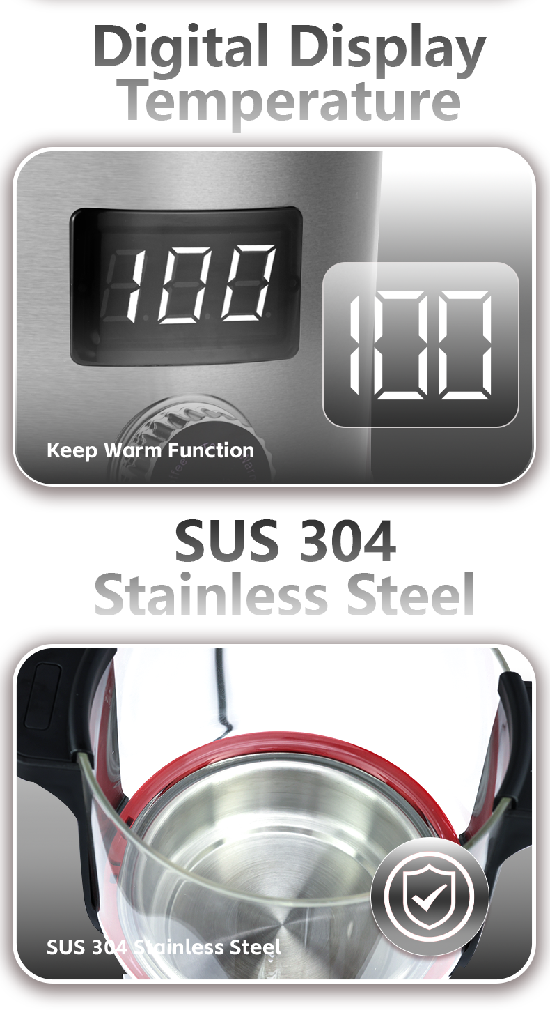 2000W High-Speed Heating Turkish Samovar Kettle and Glass Teapot Heat Resistant Digital Multi-Temperature Control for Tea/coffee