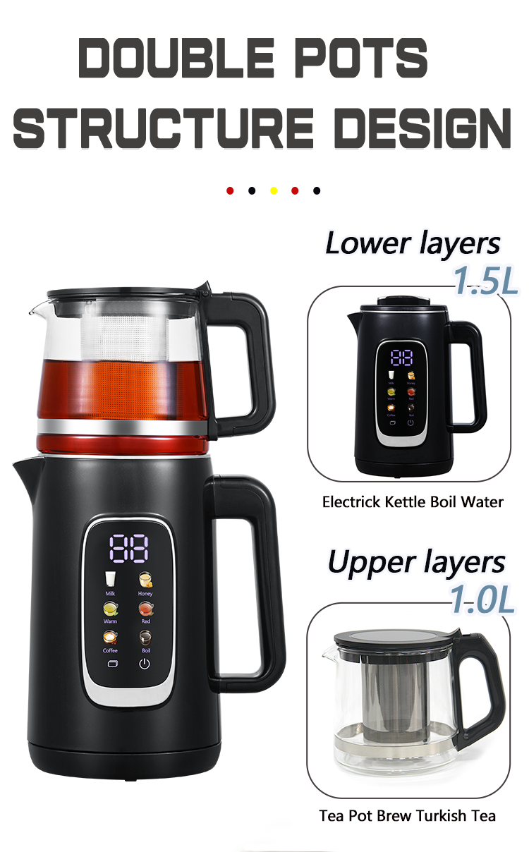Digital 2.6l Turkish Samovar Kettle Electric Tea Maker Set Double Wall Electric Kettle With Keep Warm Temperature Control Tea Milk Coffee 