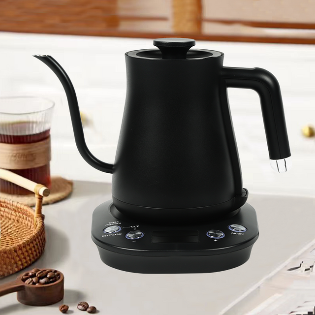 YUEKON Manufacturer Customized Logo Black Stainless Steel Teapot Digital Electric Gooseneck Kettle