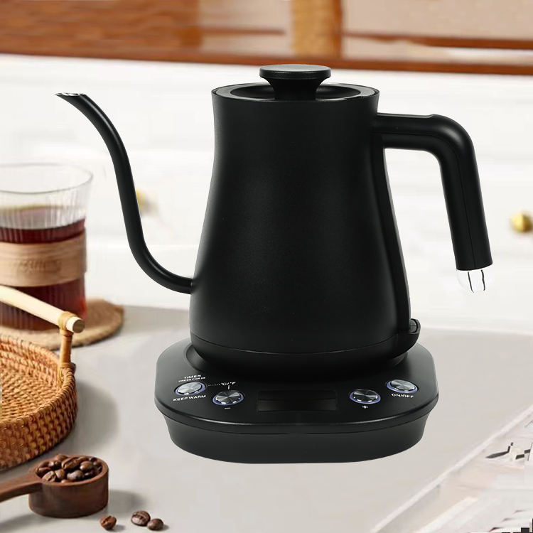 YUEKON Manufacturer Customized Logo Black Stainless Steel Teapot Digital Electric Gooseneck Kettle