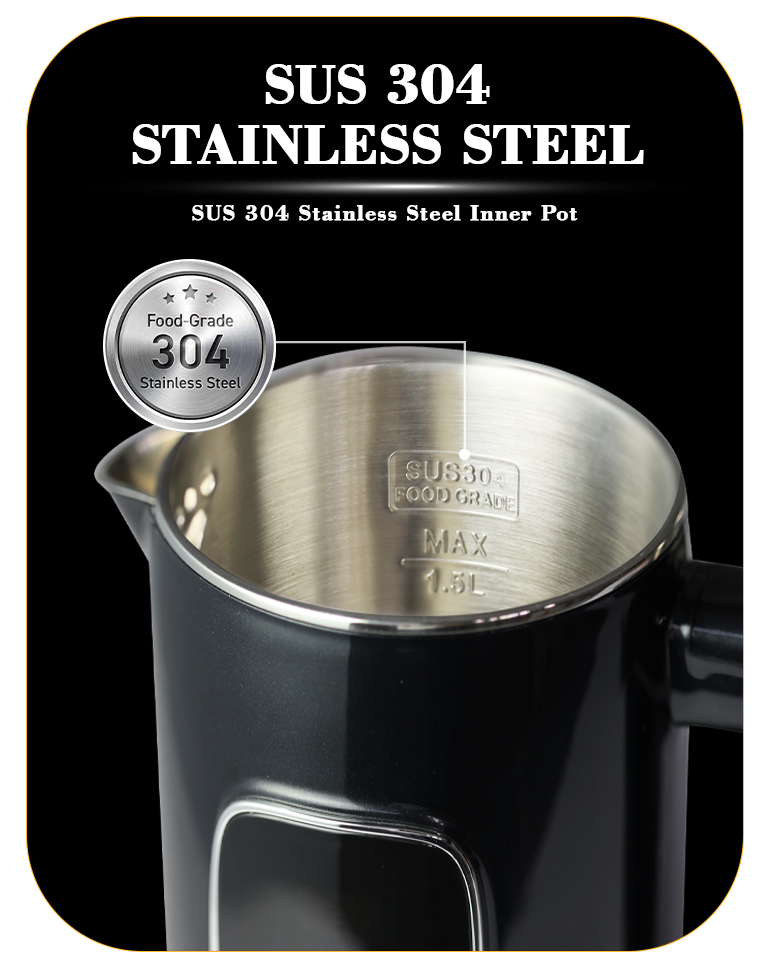 Multifunction Double Wall Kettle 1500W Fast Boiling Kettle with Automatic Keep Warm 304 Stainless Steel Inner Liner for Home Use