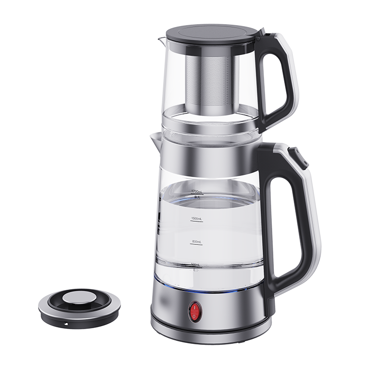  2 In 1 Combined Samovar Double Tea Maker Glass Pot 1.7L+1.0L Tea Kettle With Glass Body Home Kitchen Appliance 