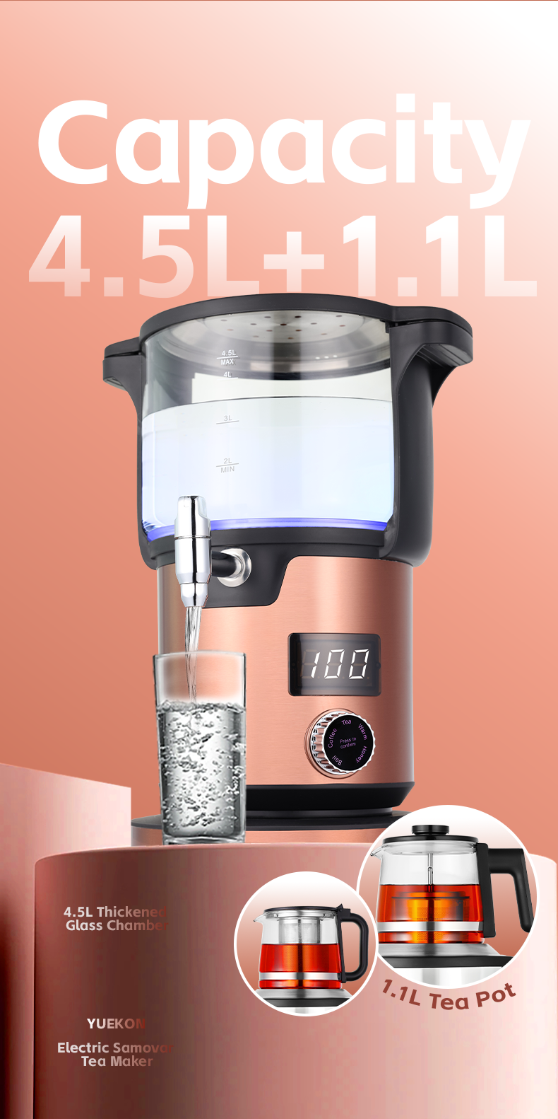 Saudi Arabia Kitchen Appliances Electric Samovar Turkey Tea Machine Digital Temperature Control Keep Warm Electric Tea Kettle