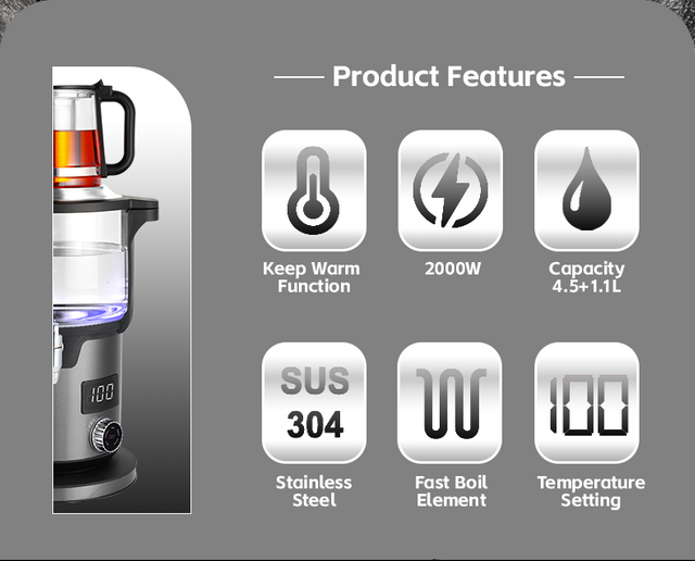 Wholesale Skd Ckd Double Pot Digital Russian Samovar 4.5L 2000W Electric Stainless Steel Automatic Turkish Kettle With Teapot