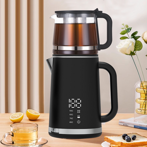 YUEKON Kitchen Appliances Arabic Tea Maker Set 2 in1 Smart Led Digital Display Electric Kettle With Glass Tea Pot