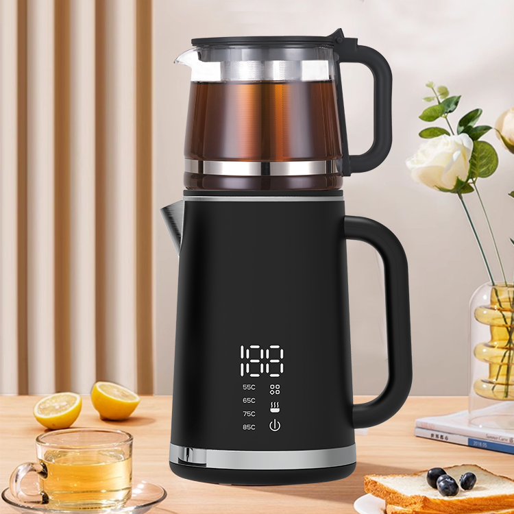 YUEKON Kitchen Appliances Arabic Tea Maker Set 2 in1 Smart Led Digital Display Electric Kettle With Glass Tea Pot