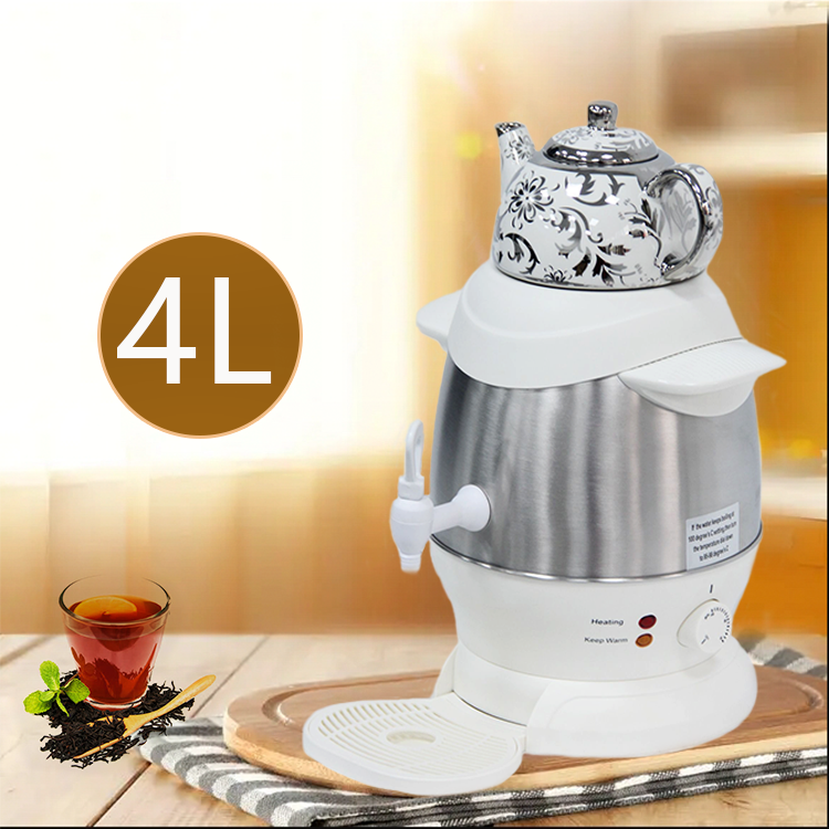 2-in-1 Electric Samovar White Ceramic Enamel 5 Litre Tea Pot Stylish Turkish Russian Electrical Samovar Tea Maker