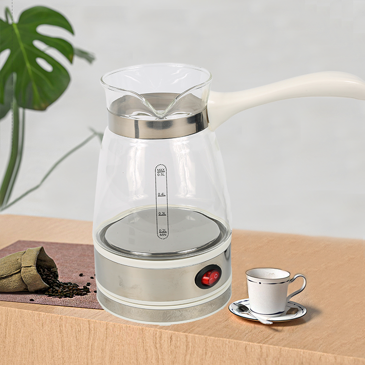 New Design Turkish Coffee Pot 500ml Heating Plate Coffee Pot Heater Transparent Kettle For Home 