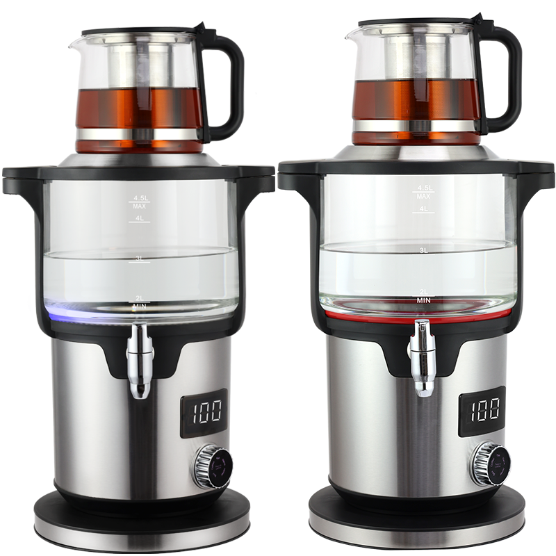 Middle East Arabic Transparent Water Heater Turkish Tea Maker With Temperature Control Base Samovar Double Tea Maker With Infuer