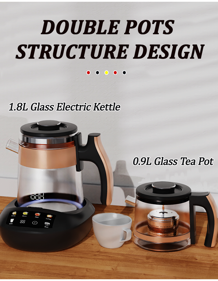 Middle East Saudi Arabia Tea Maker Samovar New 1.8l+0.9l Portable Teapot Double Colorful Control Panel Glass Digital Kettle
