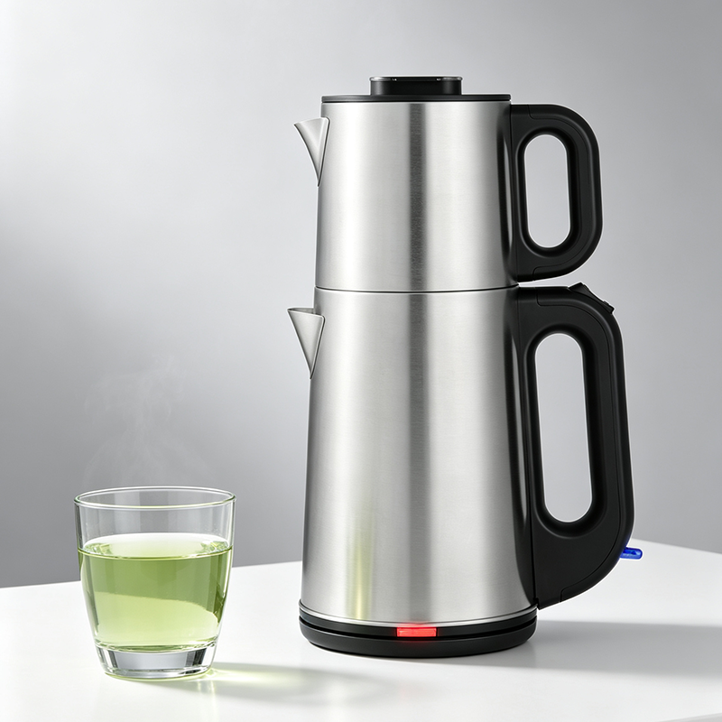 Factory Direct Custom Electric Tea Maker Kettle Mechanical Button Blue LED Light Stainless Steel Base Tea Brewer for Home&Office