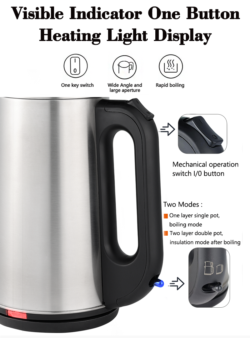 Factory Direct Custom Electric Tea Maker Kettle Mechanical Button Blue LED Light Stainless Steel Base Tea Brewer for Home&Office