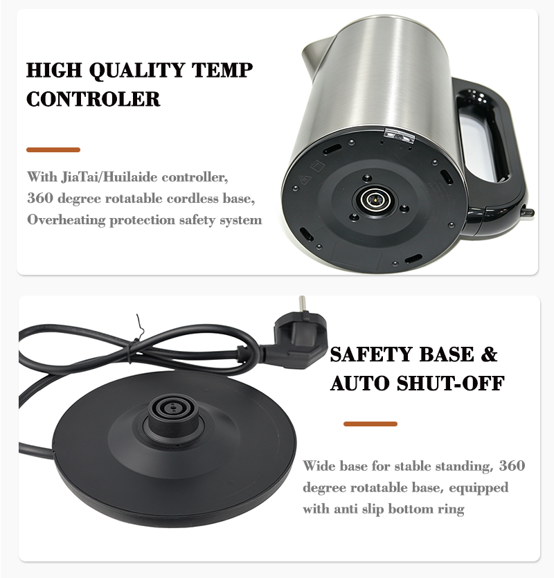 Factory Direct Custom Electric Tea Maker Kettle Mechanical Button Blue LED Light Stainless Steel Base Tea Brewer for Home&Office