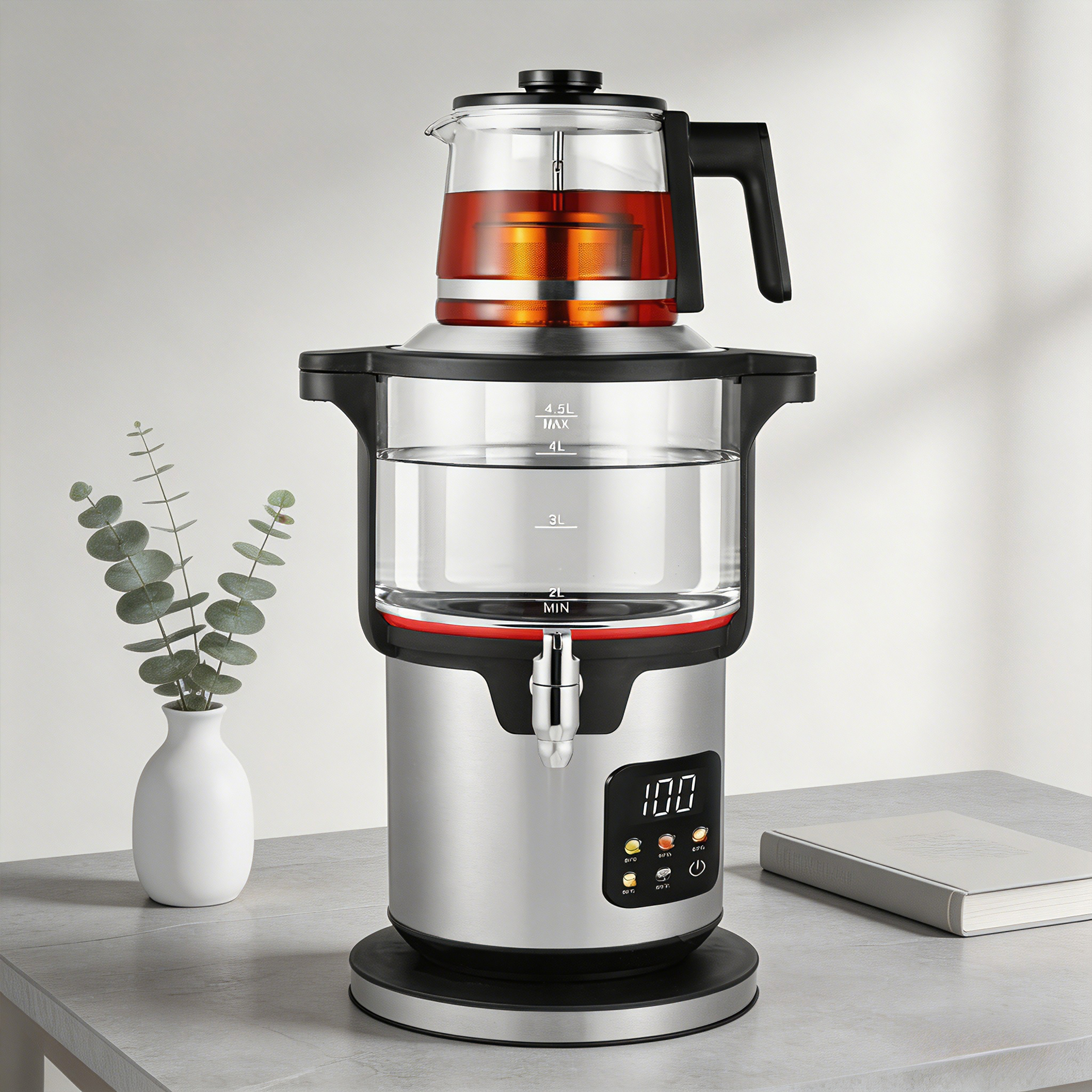 Large Color Touch Screen Smart Samovar 304Stainless Steel Base Electric Tea Maker 2000W Heating Element for Samovar