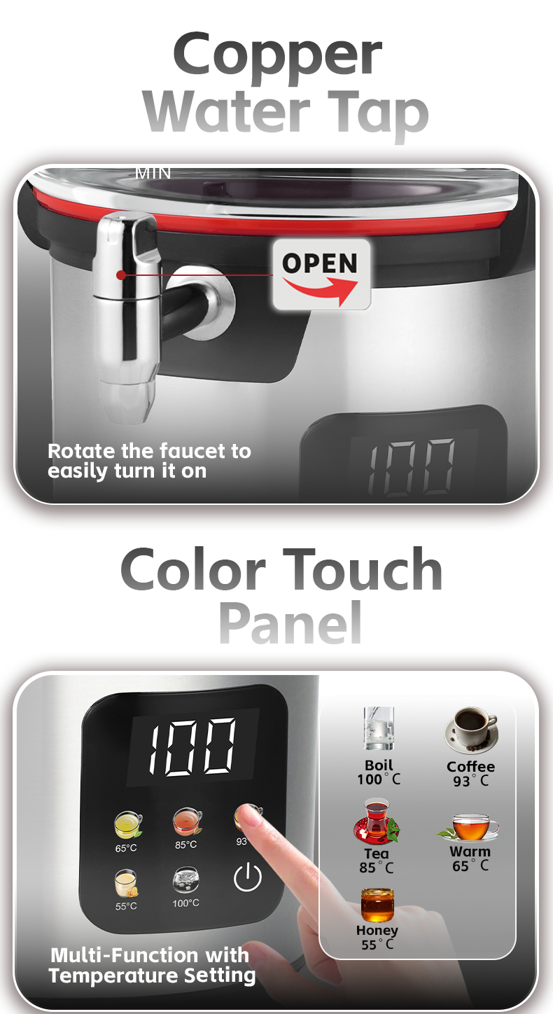 Large Color Touch Screen Smart Samovar 304Stainless Steel Base Electric Tea Maker 2000W Heating Element for Samovar
