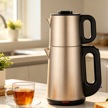 YUEKON Factory Custom Electric Kettle Blue LED Light Turkish Samovar Water Boiler For Tea&Daily Drinking