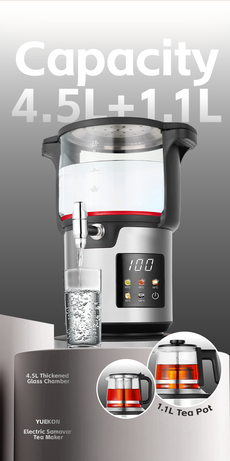 Large Color Touch Screen Smart Samovar 304Stainless Steel Base Electric Tea Maker 2000W Heating Element for Samovar