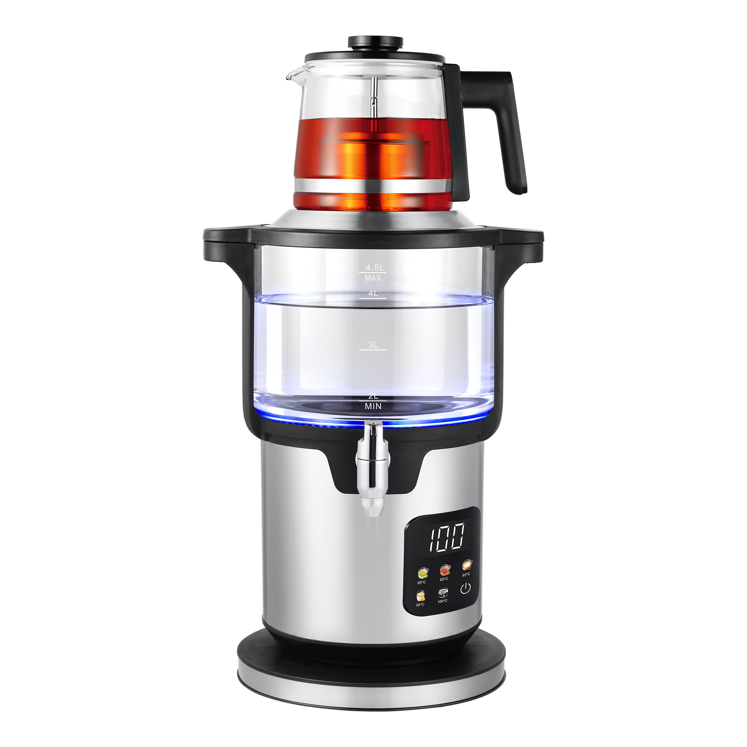 Electric Kettle Manufacturer Heating Element Make Tea 4.5L Big Capacity Electric Glass Samovar with LED Indicator
